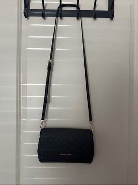 Michael Kors Black Logo Crossbody Purse with Gold Hardware